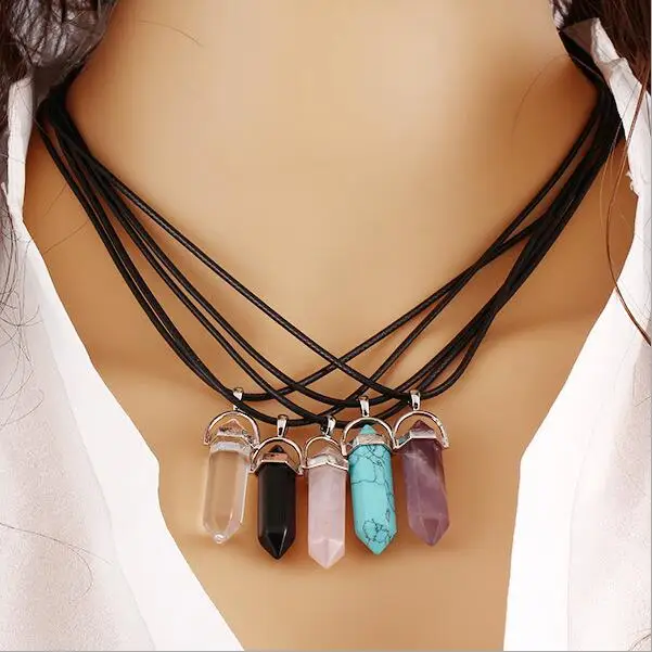 1 шт. ожерелье из натурального камня, элегантное прозрачное кожаное ожерелье с камнем Cristal, дикое Кристальное ожерелье для женщин