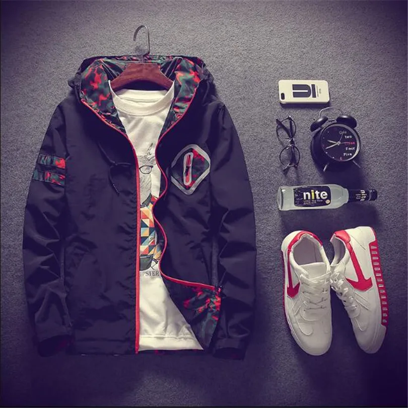

2018Spring Color Block Patchwork Hooded Jackets Men Hip Hop Hoodies Coats Male Casual Streetwear Outerwear