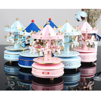 

Merry-go-round music boxes Geometric Music baby room decoration Gifts Unisex Wooden Christmas Horse Carousel Box home Music Box