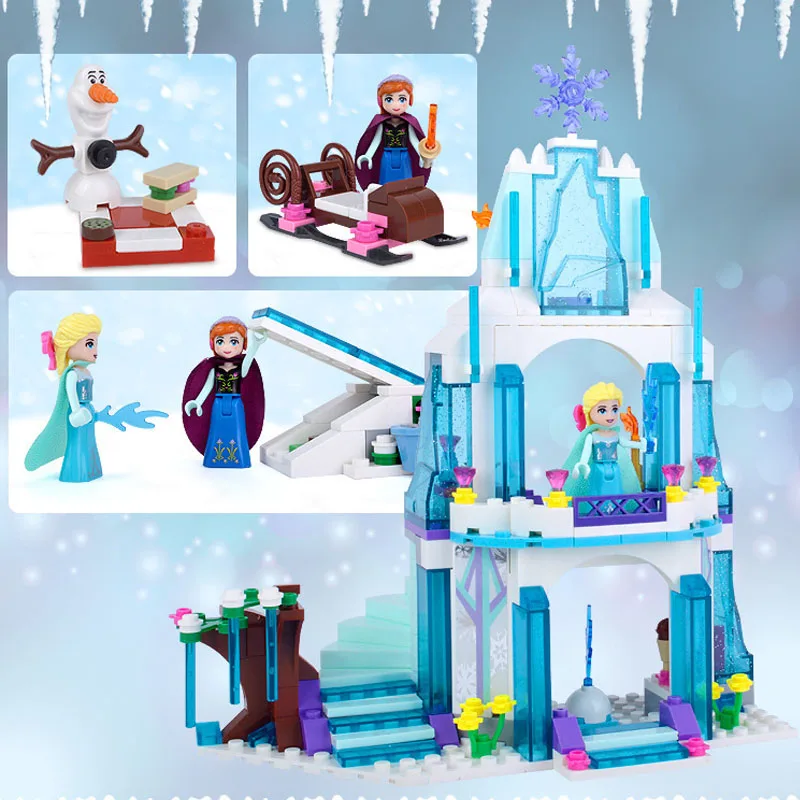 316pcs Frozens Dream Bricks Princess Elsa Ice Castle Palace House Compatible Legoed Friends Set Model Building Blocks Gifts Toy
