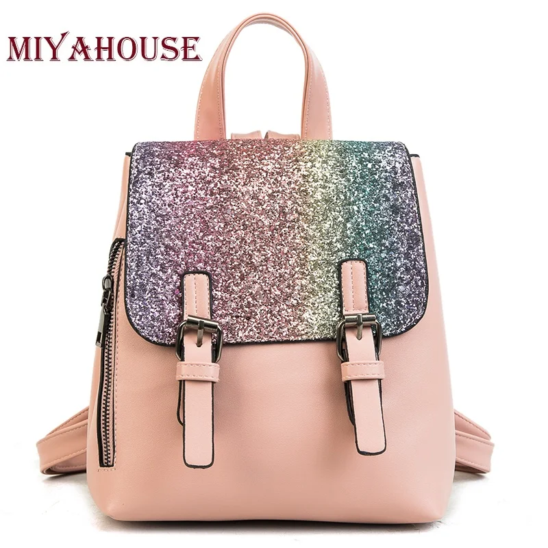 

Miyahouse Fashion Backpack Sequins Small Backpacks For Teenage Girls Gold Shining Glitter Bagpack Women Casual Travel Rucksacks