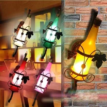 Винтажный деревенский настенный светильник в виде пивной бутылки для спальни, бара, прохода, балкона, E27 светодиодный декоративный ночной Светильник