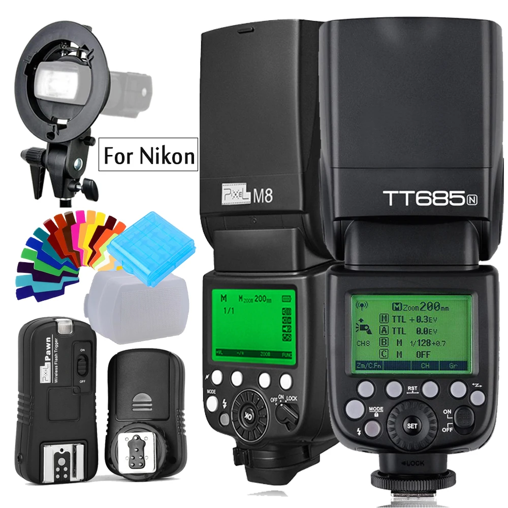 

Godox TT685N 2.4G Flash TTL HSS Camera Flash speedlite+Trigger OR IN560IV plus Wireles Flash OR PIXEL M8 LCD Flash For Nikon
