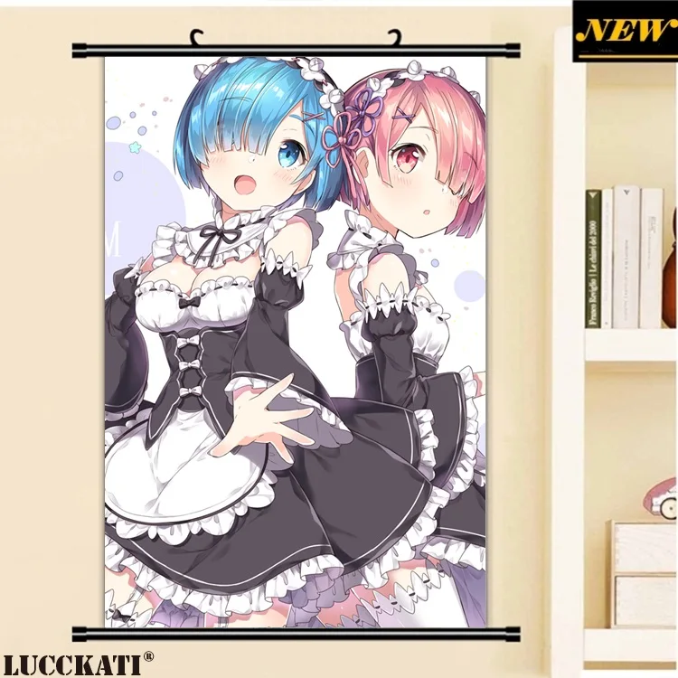 

40X60CM Re:Zero Kara Hajimeru Isekai Seikatsu Rezero Rem Ram cameltoe cartoon anime wall picture scroll canvas painting poster