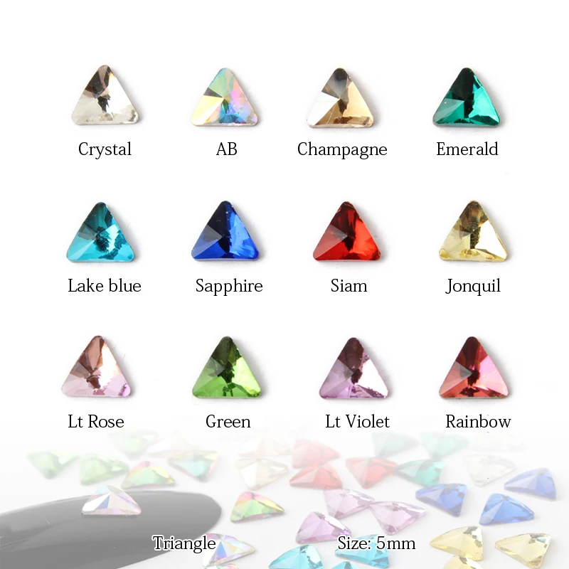 

Best selling clear new small Triangle nail art rhinestones 13 colors fancy crystal stone 30 / 100PcsDIY nail ornaments