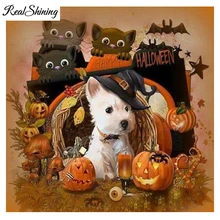 REALSHINING полная квадратная Алмазная вышивка на заказ 5D DIY Алмазная картина собаки тыквы мозаичный узор рукоделие Декор FS464