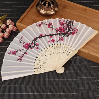 

100pcs Plum blossom rose silk hand fan with bamboo ribs craft fan wedding bridal shower favor party gift wen6545