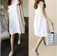 New arrival maternity fat MM retro loose sleeveless dress solid color cotton pregnant women clothing SH-1743