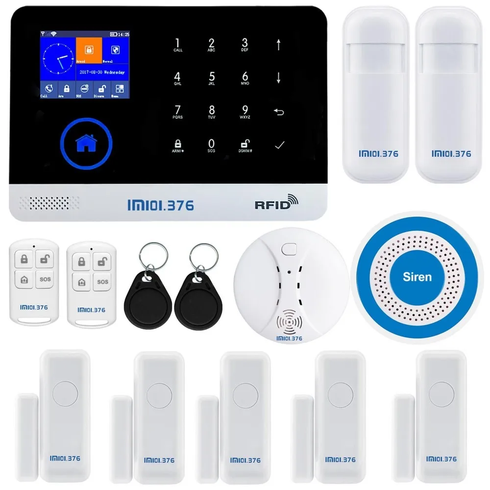 LM101.376 wifi GSM домашняя система охранной сигнализации с 2,4 дюймов TFT сенсорной панелью приложение управление RFID карта беспроводной умный дом защита от взлома - Цвет: LM Kit B