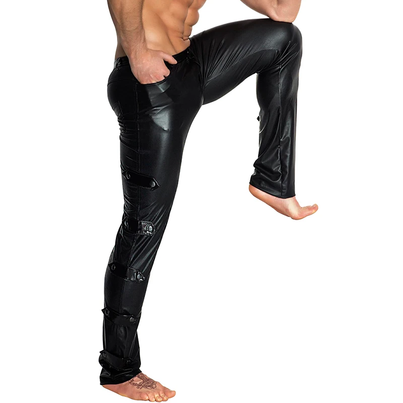 Мужские узкие брюки из лакированной кожи, блестящие черные брюки для ночного клуба, выступления певцов, экзотические брюки для мужчин, готические леггинсы, брюки
