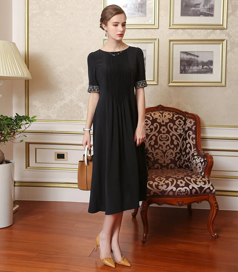 VOA платье с вышивкой кружево женское shein черное блестящее платья женские винтажное нарядное платье летнее женское больших размеров шелковый шелк длинное платье больших размеров одежда женская женское осень A7607