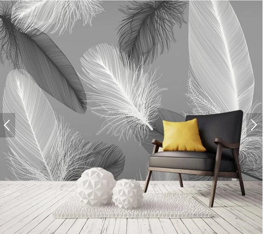 

Custom papel DE parede 3d, simple black and white feather mural for living room bedroom sofa background decorative wallpaper