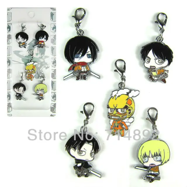 Special Offers 50pcs/lot(10sets) Attack on Titan Keychain Mikasa / Eren / Armin Mobile phone strap 4 styles Free Shipping