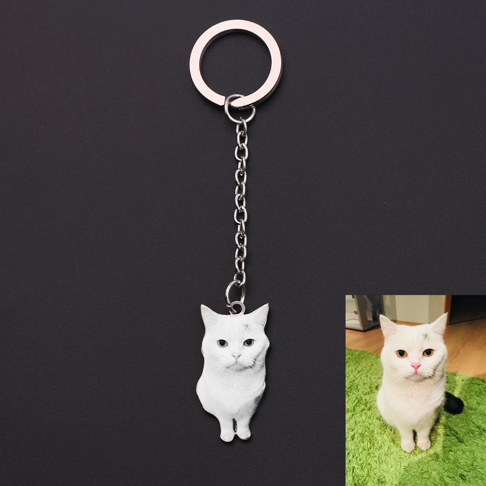 

Custom DIY Dog Tag Photo Keychain Stainless Steel Engraved Animal Shape Personalized Custom Photo Engrave For Love Pet Family