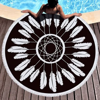 

Peacock Eye Feather Pineapple Print 150cm Round Beach Towel Microfiber Tassel Tapestry Picnic Yoga Blanket Bath Towels