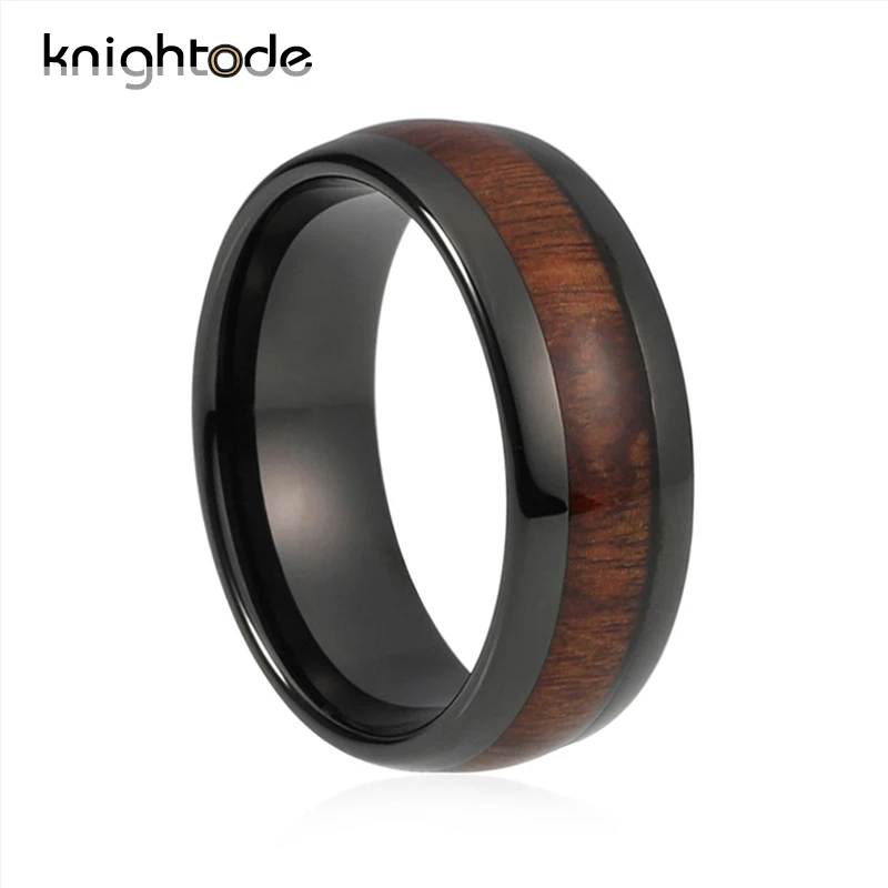 

Knightode Dome Black Tungsten Wedding Band For Men Women Nature Wood Inlay Comfort Fit Polished Shiny
