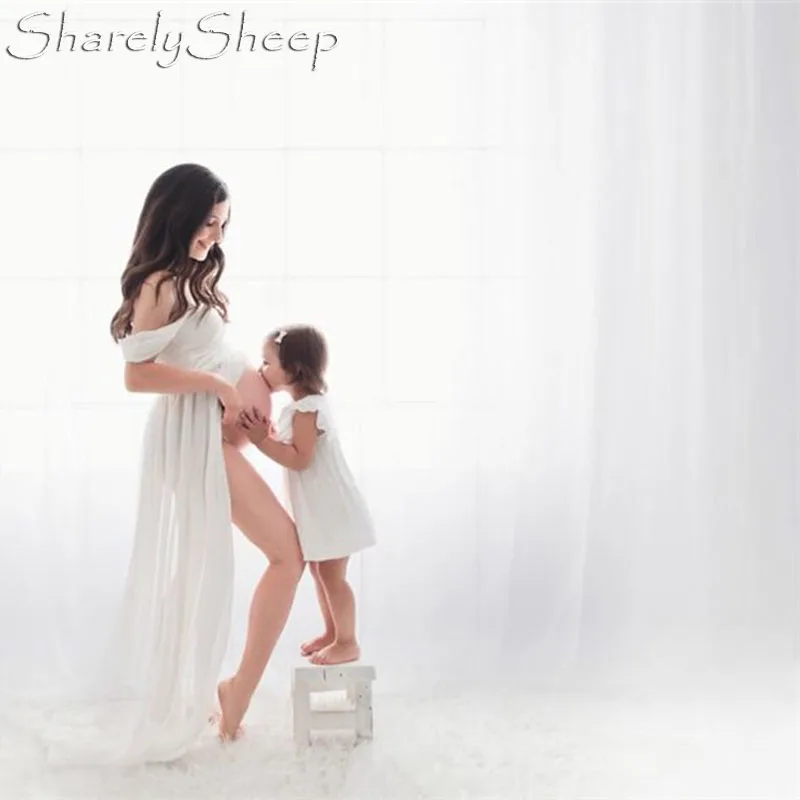 Maternity Photography White Long Dress Pregnancy Gown Fitted Mermaid Baby Shower Plus Size Lace Dress Photo Prop Wear Clothes