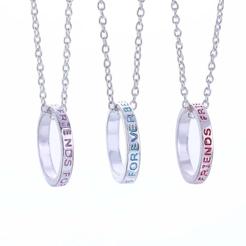 New Best Friends Forever Circle Pendant Necklace Colorful Red Cyan
