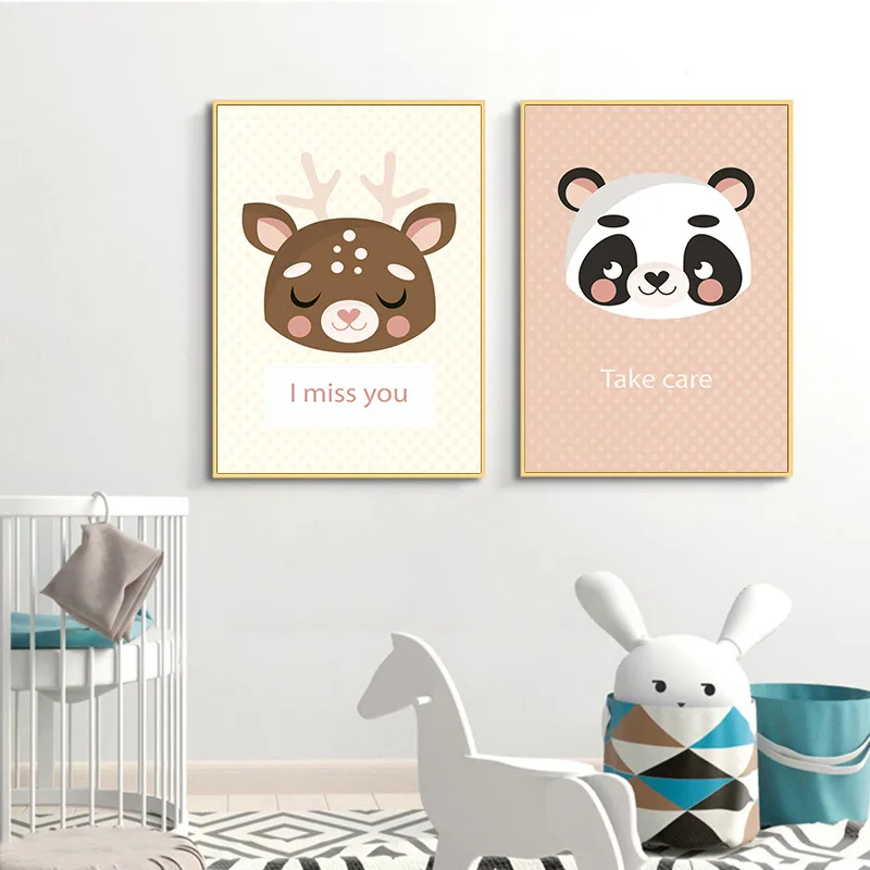 

Nursery Wall Decoration Bear Deer Cartoon Wall Art Prints Jungle Animals Posters Canvas Painting Nordic Picture Baby Room Decor