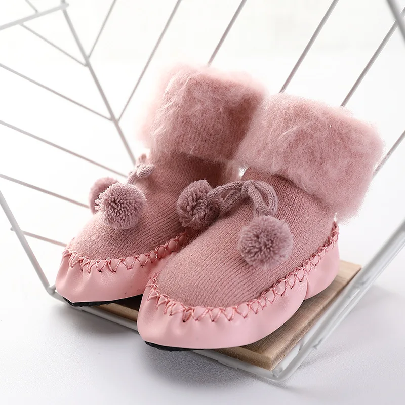 6M 1 пара, зимние детские носки с бантиком chaussette enfant, хлопковые детские гетры, детские носки-тапочки, нескользящие носки для малышей - Цвет: 6M