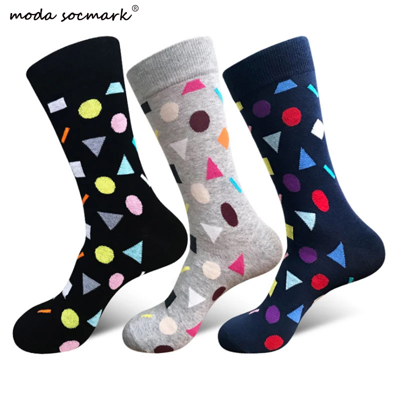 

Moda Socmark Brand 2019 New Happy Socks Men Geometry Pattern Funny Sock Men Cotton Fashion Casual Crew Socks for Men Women
