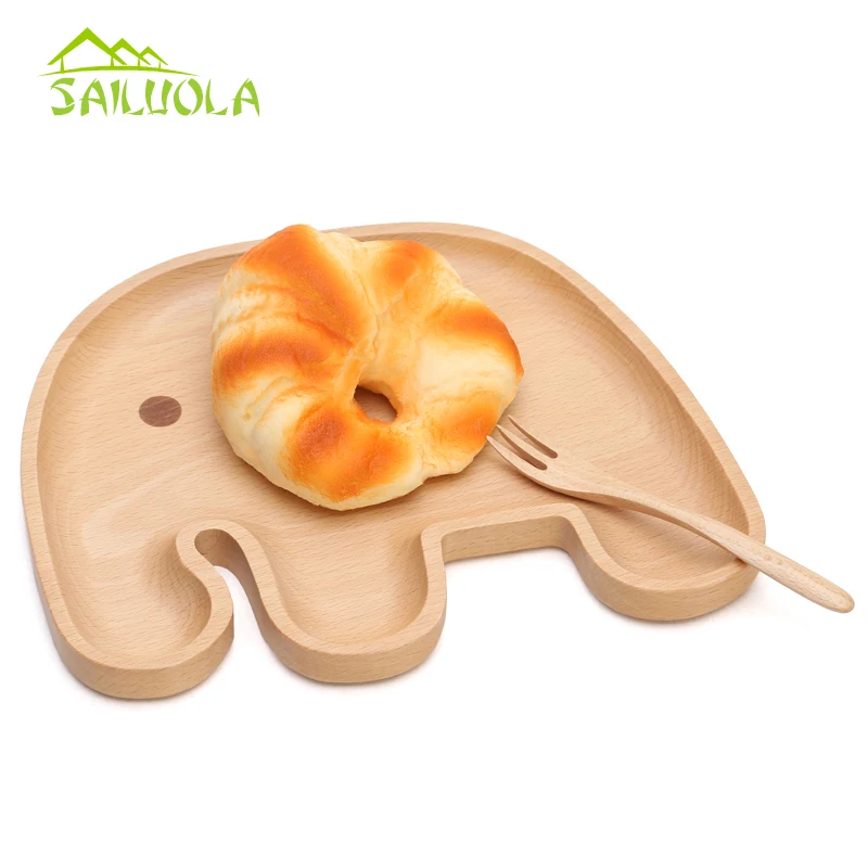Cute Elephant Food Dish Appetizer Platter High Quality Beech Wooden Dinner Plate Tray 24.5*19*6