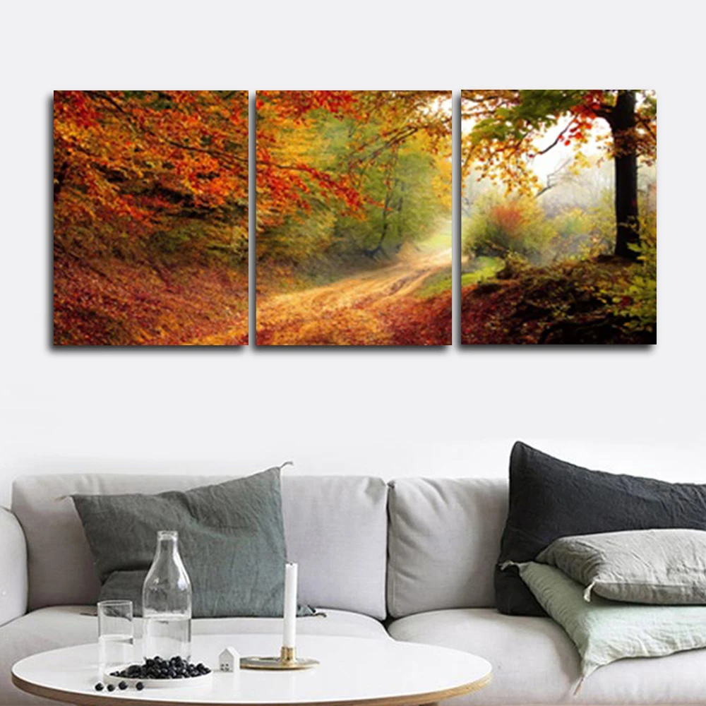

Laeacco 3 Panel Autumn Forest Outside Posters and Prints Canvas Paintings Calligraphy Wall Artwork Nordic Home Living Room Decor