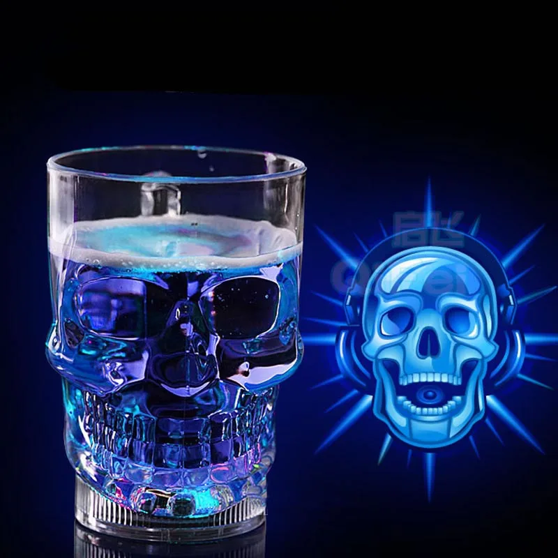 

Creative LED Skull Cup Bar Pub Wine Drink Mug Barware Water Activated Food Grade Plastic Transparent Cup New Bar Decoratons