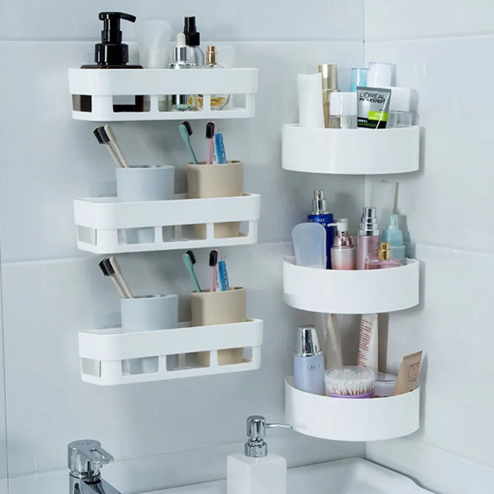 

1 PC Creative Bathroom Kitchen Corner Storage Rack Organizer Shower Wall Shelf Double Strong Vacuum Suction Cup Free Shipping