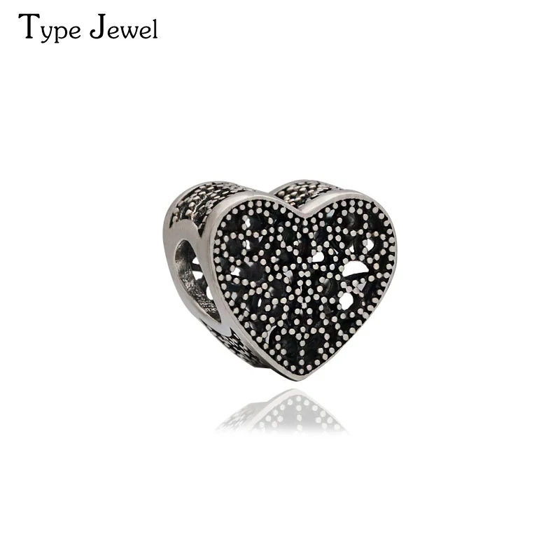

Type Jewel S925 Sterling Silver Black Hollow Love Shape Accessories Fit Pandora Bracelet Jewelry DIY Beads