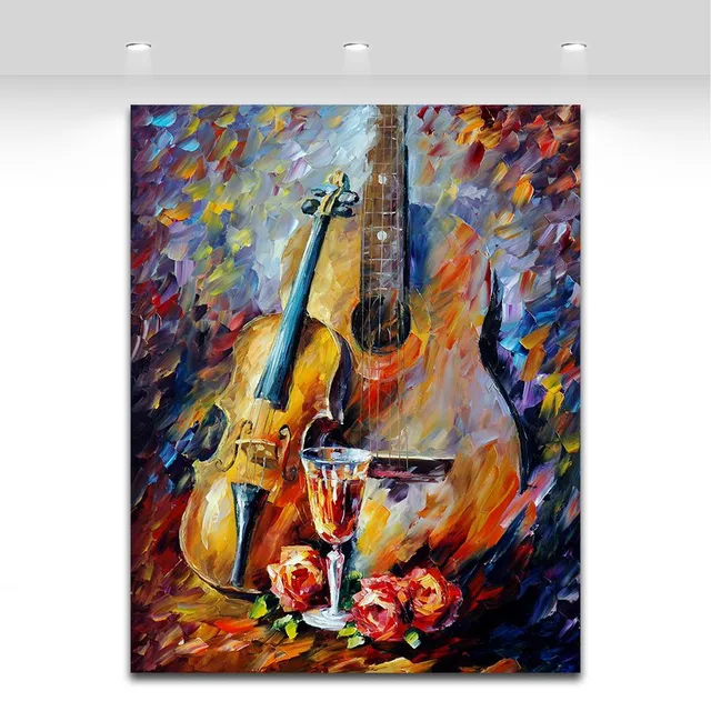 100% Handpainted Music Instrument Oil Painting on Canvas