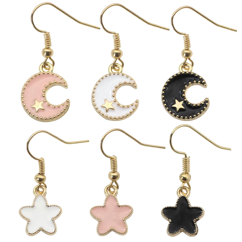 

Star Moon Charms Earrings For Women Vintage Trendy DIY Gold Colour Hook Earrings Christmas Party Earring For Girls Drop Shipping