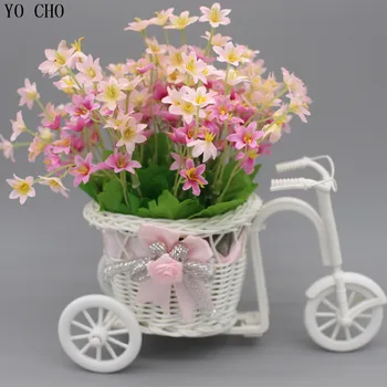 

Artificial flower with bike vase Plastic bicycle Basket Storage Container Wedding silk rose Christmas decorations for home