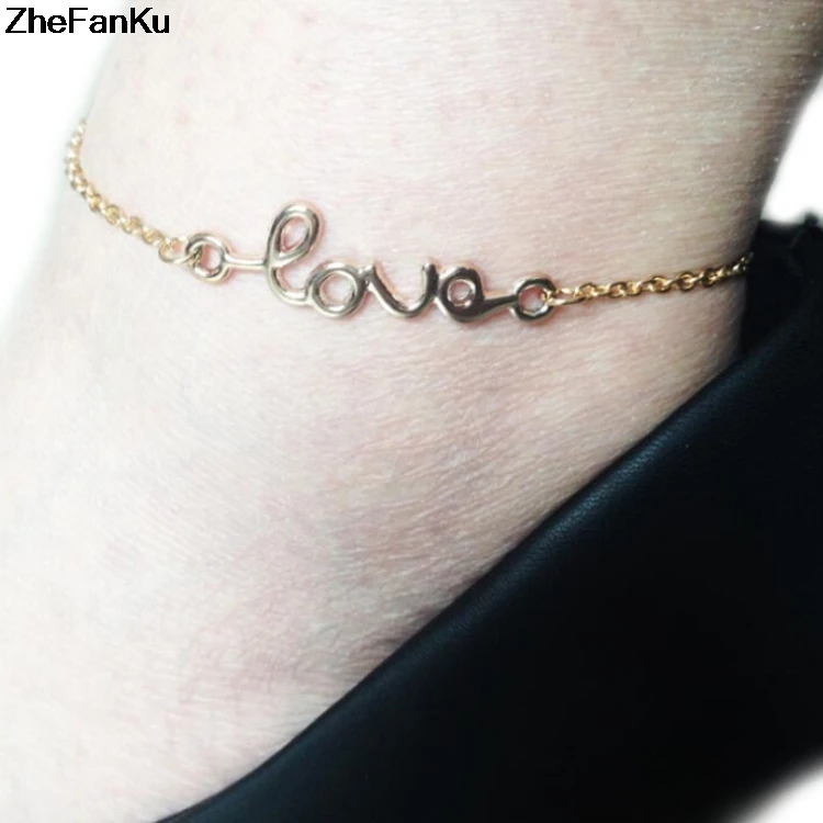 

New Summer Style Gold/Silver/Black Color LOVE Letter Statement Anklet For Women Bracelet Bijoux