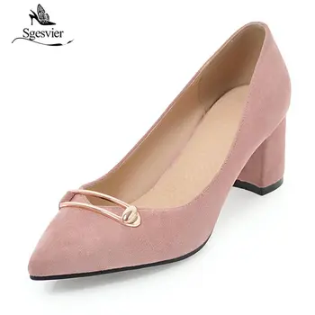 

Sgesvier Autumn 2018 New Women Pumps Pointed Toe Thick Heels Simple Shoes High Heels Flock Office Lady Black Pink Shoes B251