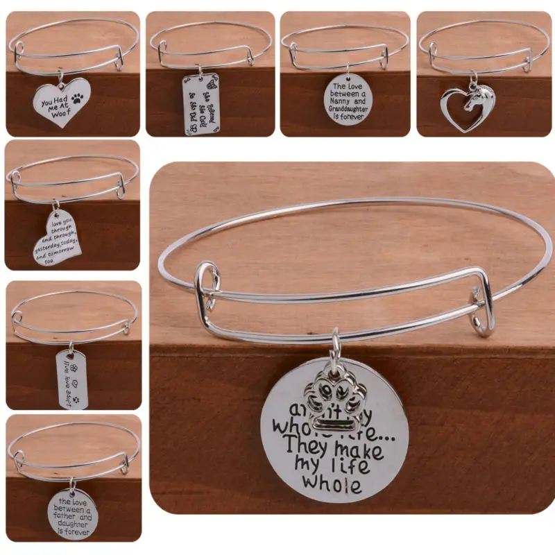 New Family Bangle Charm Bracelet Heart Horse Pet Dog Paw Friend Sister Mom Dad New Family Bangle Charm Bracelet Heart Horse Pet Dog Paw Friend Sister Mom Dad