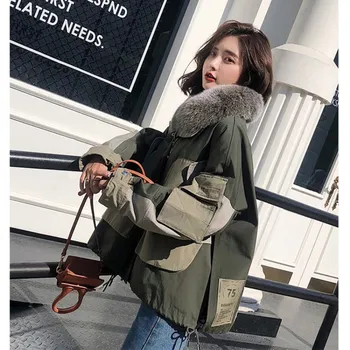 

Hot Winter Women Duck Down liner Detachable Fox Fur Collar Jacket Outdoor Camping Hiking Trekking Windbreaker Overall Loose Coat