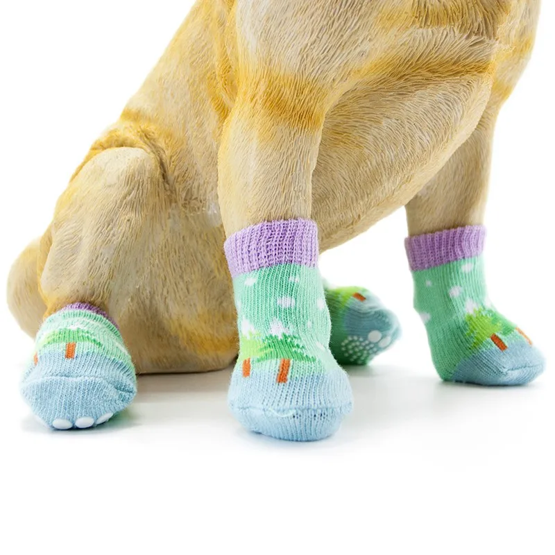 

4pcs Pet Dog Socks Cotton M Cover Paws Christmas Printed Pattern Warm Non-slip Knit XL Shoes S L