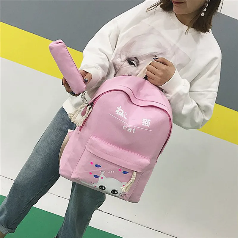 Осмонд 5 шт./компл. Для женщин рюкзаки милый кот Школьные сумки для девочек подростков Печать на холсте рюкзаки для девушек, сумки на плечо от бренда Mochila