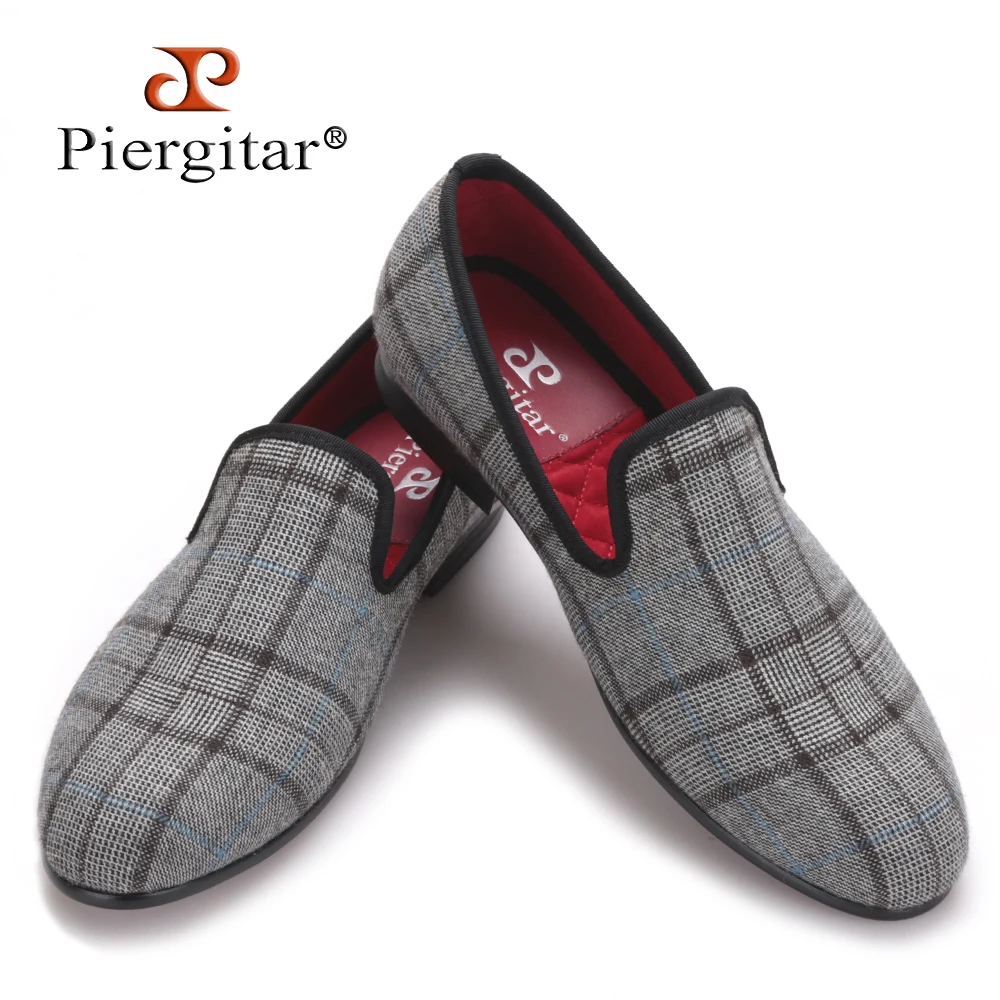 Piergitar New British style Gingham Gray handmade Men's Flats Men Slip-On party and prom Loafers Men Casual Shoes Size 4-17 Piergitar New British style Gingham Gray handmade Men's Flats Men Slip-On party and prom Loafers Men Casual Shoes Size 4-17
