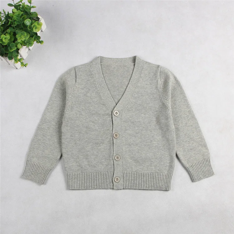 Вязаный кардиган для мальчиков и девочек, осенне-весенний хлопковый свитер, верхняя одежда для маленьких детей, детские свитера, однотонная одежда для детей 1-7 лет - Цвет: Gray