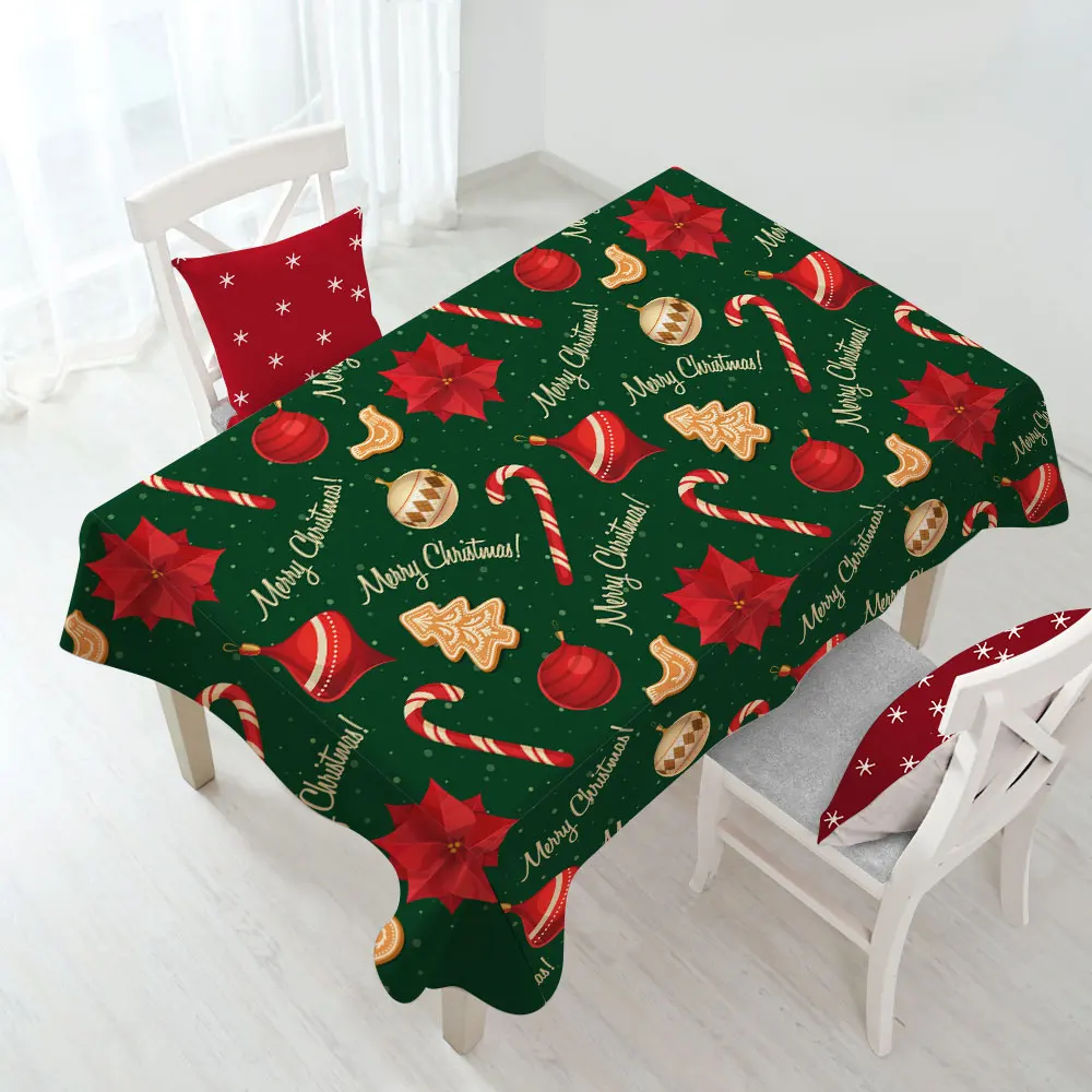 

Thickness Rectangle Santa Claus Polyester Dining Table Cover Snowflakes Deer Pattern Waterproof Oilproof Table Cloth Christmas