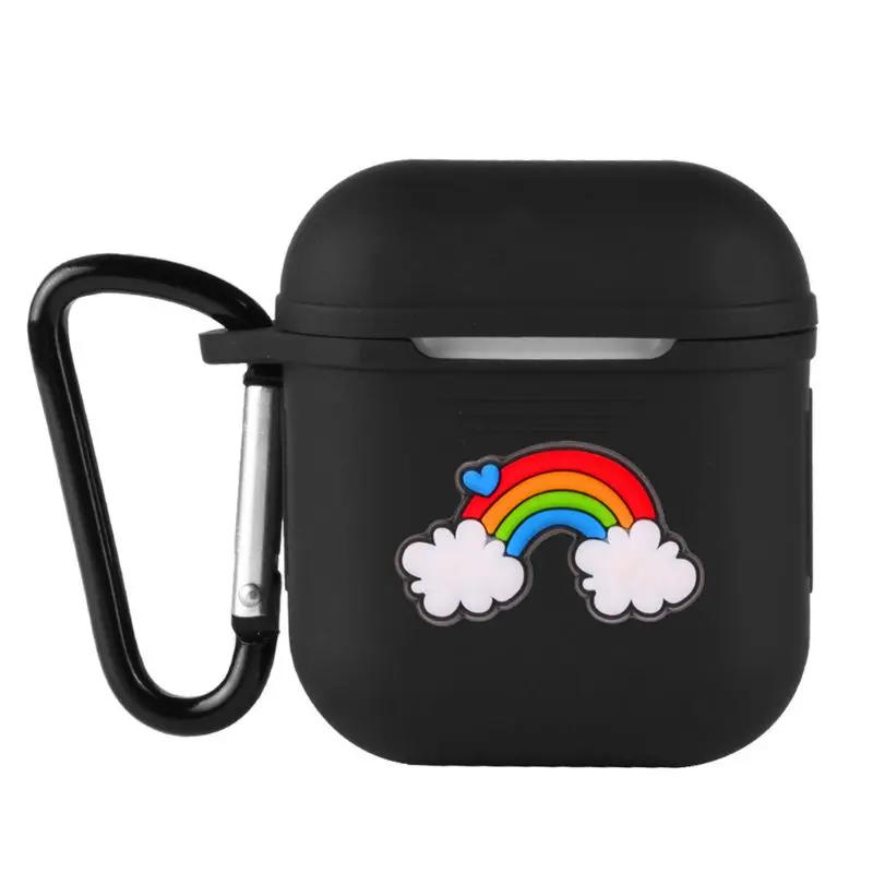 

1PC Cartoon Rainbow Soft Silicone Shockproof Cover With Carabiner Cute Protector Case For Apple AirPods Earphone