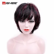 Wignee Mixed Color 1B 99J Braided Box Braids Wig With Bangs High Temperature Synthetic Women Wig Hand Tied Braids Cosplay Hair
