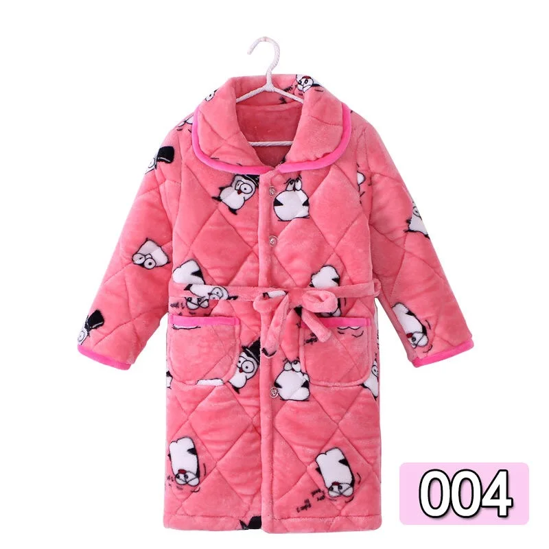 Зимние теплые банные халаты для девочек и мальчиков; ночная рубашка для малышей; трехслойная утепленная бархатная Детская Пижама; банный халат с милым рисунком - Цвет: Lotus цвет