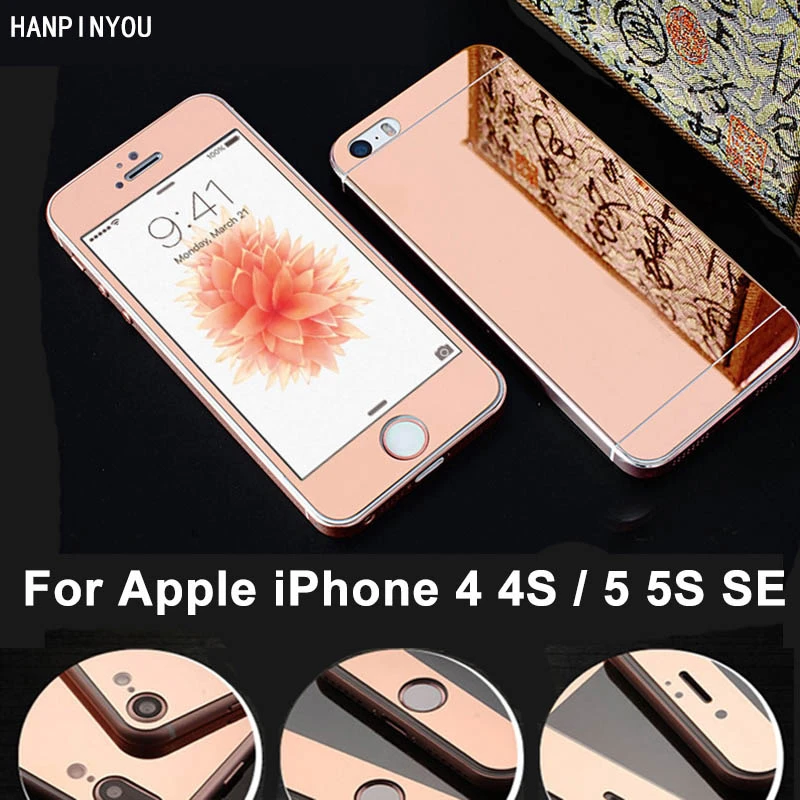 2 Unids/lote Para Apple iPhone 5S Efecto Espejo Film Protector de Pantalla Front + Back de Recubrimiento Electrónica Colorido Vidrio templado|colored tempered glass|tempered glassscreen protector film - AliExpress