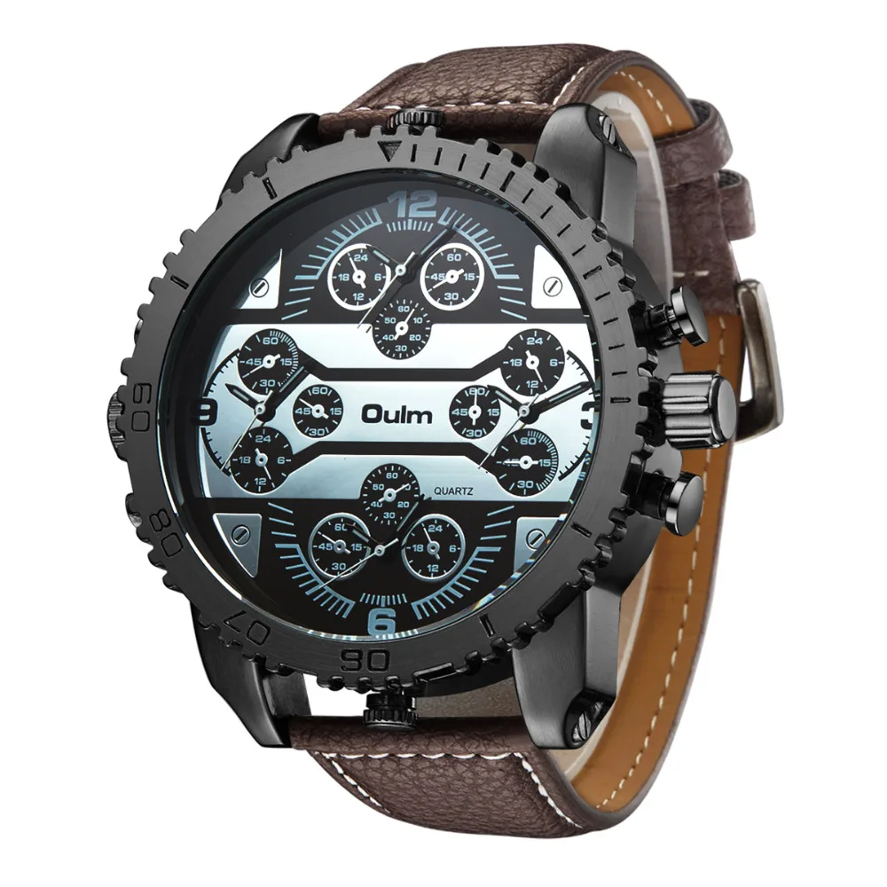 Luxury Men's Oulm Watch Sport relojes Japan Double Movement Square Dial Compass Function Military C