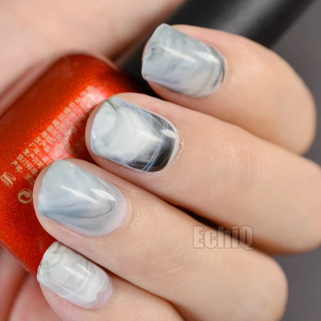 24pcs Kit Grey Marble Stones Design Acrylic Nails Short Full Wrap 24pcs Kit Grey Marble Stones Design Acrylic Nails Short Full Wrap Round Fake Nail Tips