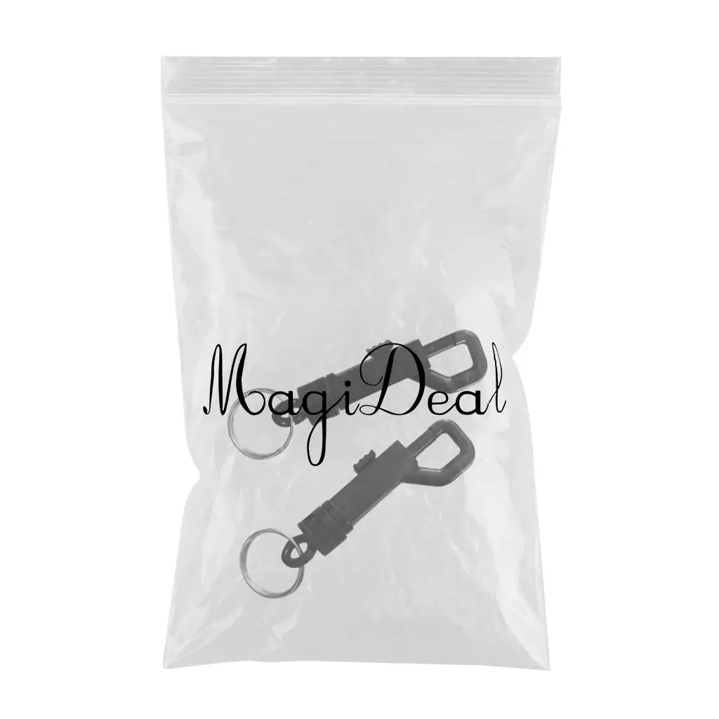 2 Pieces Durable Black Plastic Swivel Snap Hook with Split Ring for Outdoor Backpack Bag Webbing Strap Keyring