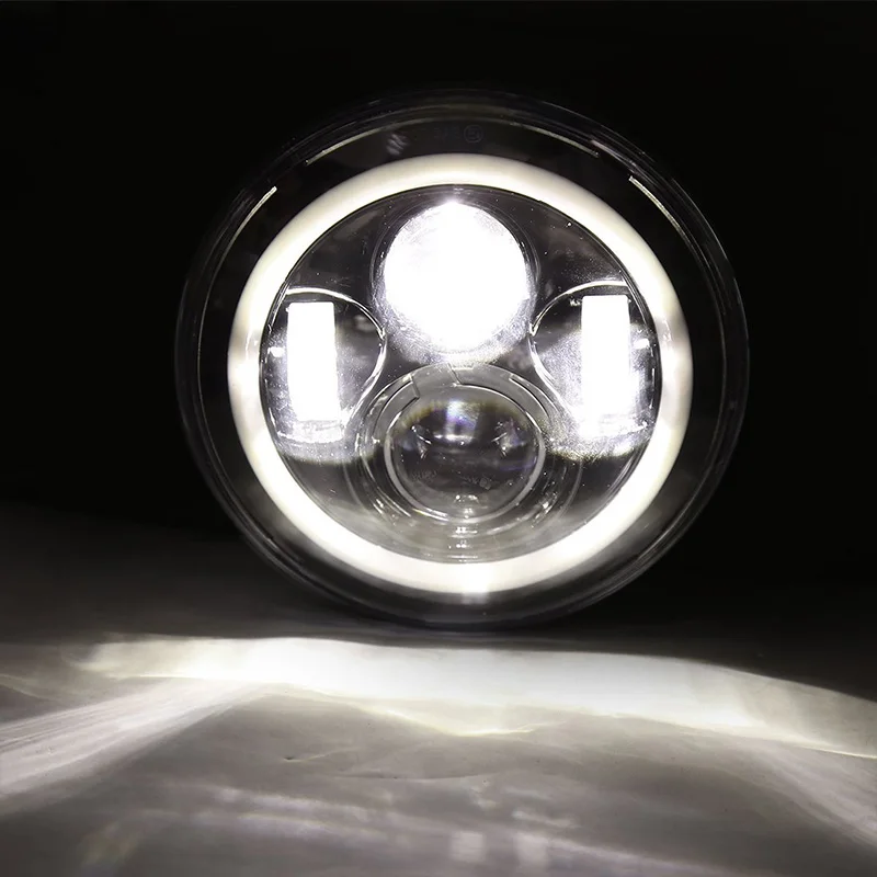 FADUIES Black 7 Round LED Headlight Projector Daymaker Headlight With White Angle Eye For Harley Davidson Motorcycle Headlamp (17)